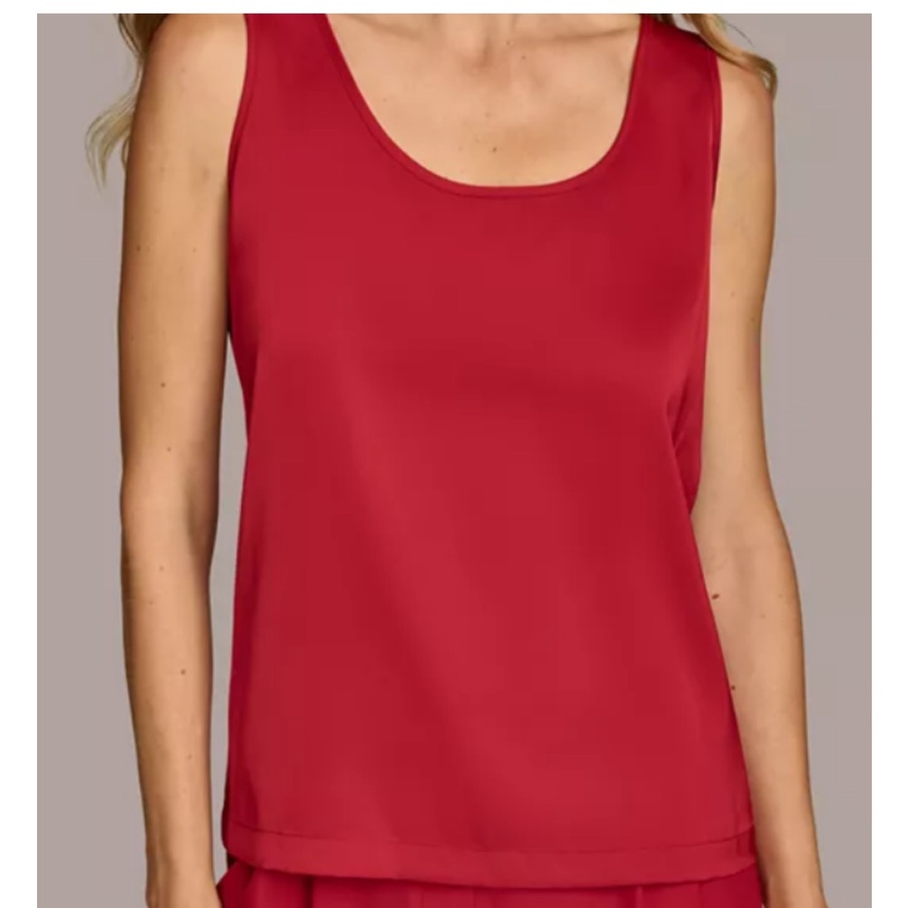 Donna Karan Women's Sleeveless Scoop Neck Tank Top - Burgundy size L
